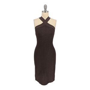 30159 Babaton Ribbed Bodycon Dress Brown size Small preppy cocktail party fall